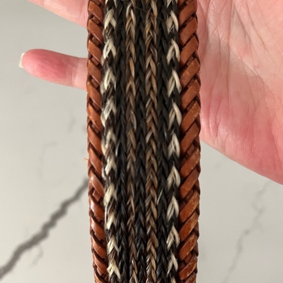 Genuine Leather Western Braided Woven Belt Silvertone Hardware Cowboy Rodeo - Picture 7 of 13